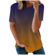 Olyvenn Women's Trendy Tunic T-Shirts Rollback Clothing 2023 Fashion Summer Short Sleeve Tees Gradient Color Tops Crew Neck Shirts Leisure Comfy Loose Casual Blouse Vintage Yellow 8
