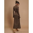 thumbnail image 2 of Dark Brown Polka Dot High Neck Flare Sleeve Maxi Dress For Women, 2 of 7