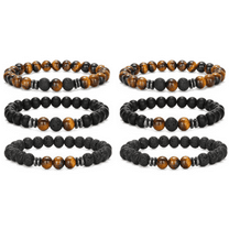 6Pcs Mens Beaded Bracelets Couples Matching Bracelet Set Lava Rock Beads for Women Stone Jewelry