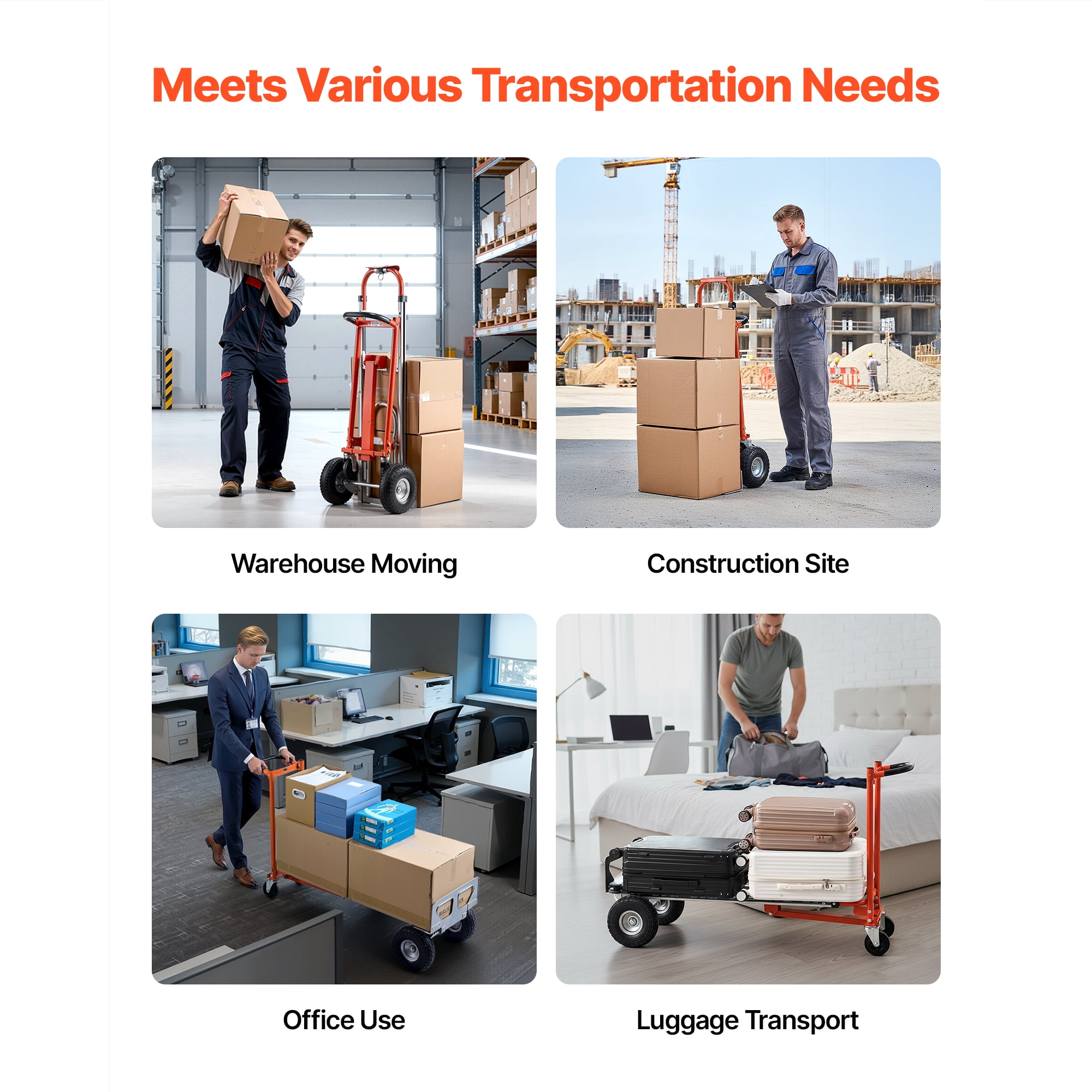 KFFKFF 4-in-1 Convertible Hand Truck, 1000 lbs Capacity in 4-Wheel Mode, Multi-Function Dolly with Non-Slip Handle & Durable Wheels, Aluminum Alloy Portable Cart for Home, Office, and Warehouse Use