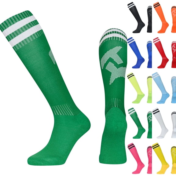 Casual Stripe Knee High Socks Casual Knee High Tube Socks Triple Stripe Crew Mid-Calf Socks Stocking,One Size,Green