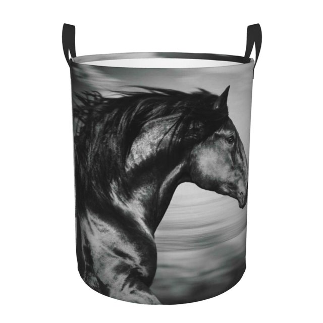 Balery Running Horse Cesta de ropa redonda con asas, impermeable, independiente, para ropa, juguetes, dormitorio y familia-Small