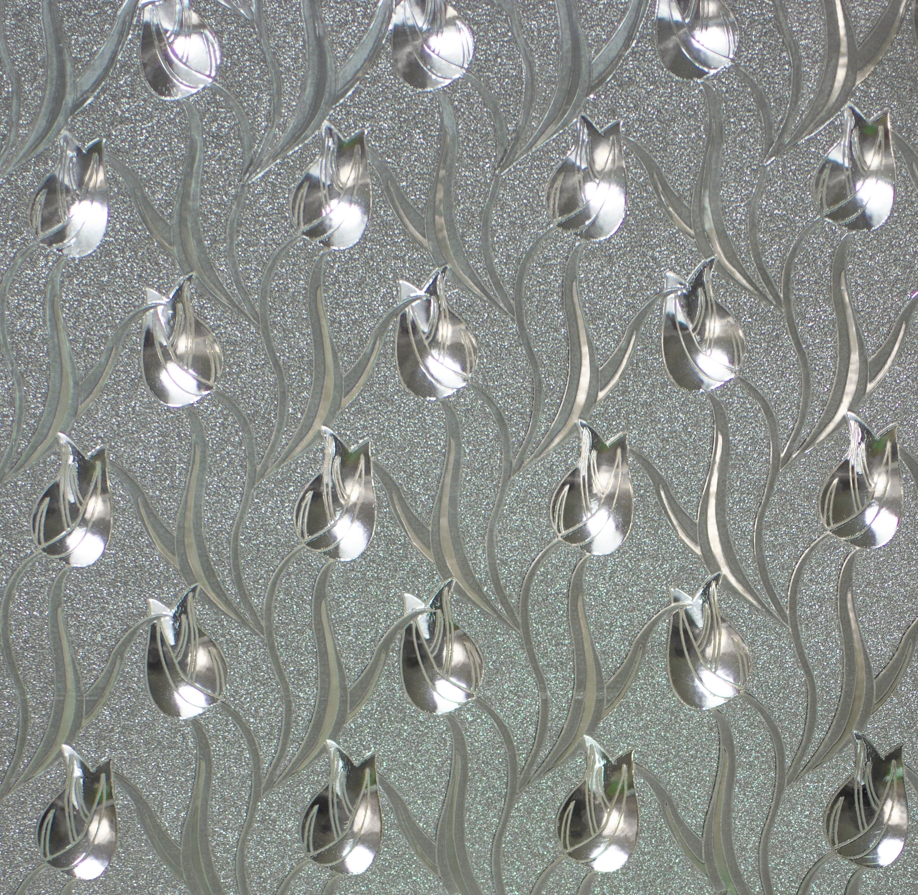 Dundee Deco's Floral Glitter Silver Tulips Peel and Stick