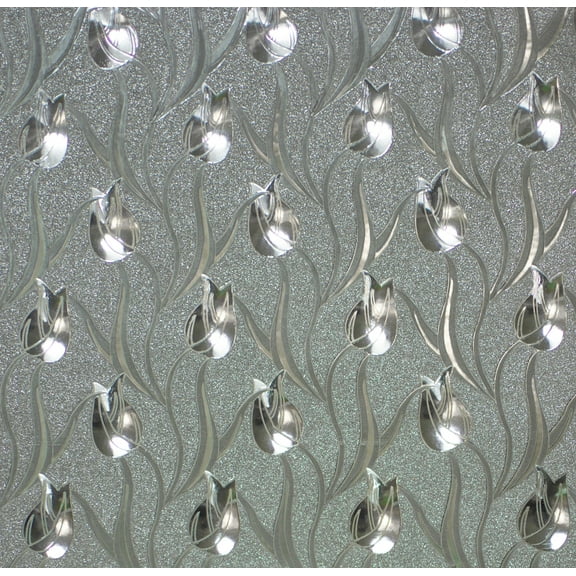 Dundee Deco Peel and Stick Self Adhesive Wallpaper - Floral Glitter Silver Tulips, 18 ft x 18 in