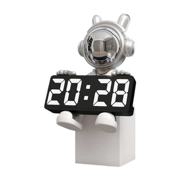 Reloj despertador digital con temática espacial para dormitorio y mesa de comedor. plata