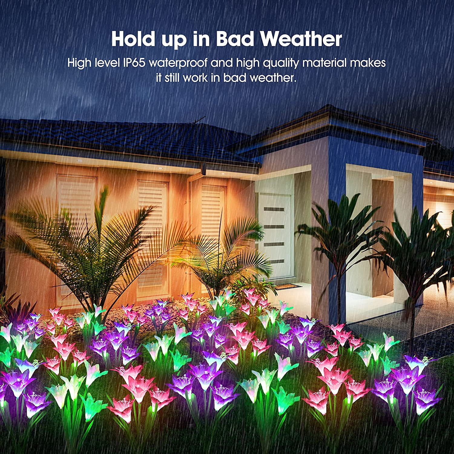 Solar Lights Outdoor Garden Decor, KOMI 6 Pack Upgraded Solar Garden Lights with 24 Lily Flowers, Waterproof Color Changing Outdoor Lights Solar Powered Flower Lights for Patio Yard Garden Decoration