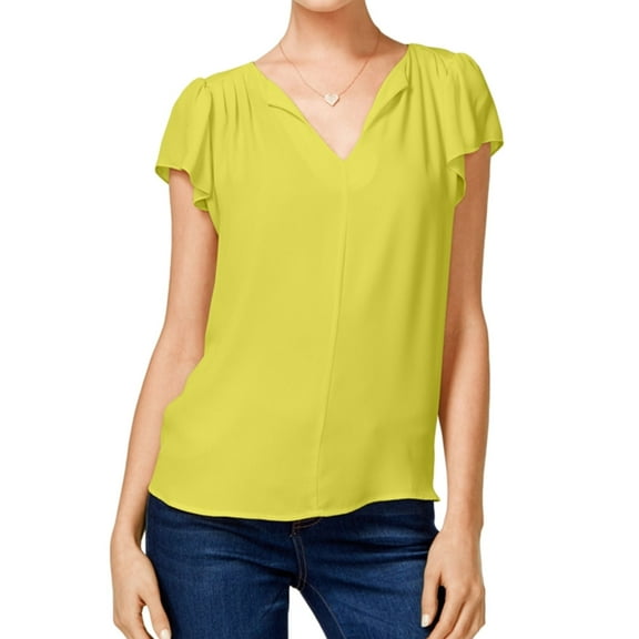 maison Jules Womens Flutter-Sleeve Pullover Blouse, Yellow, XX-Large