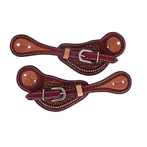 Showman Men's Two-Toned Argentina Cow Leather Spur Straps w/ Basketweave Tooling
