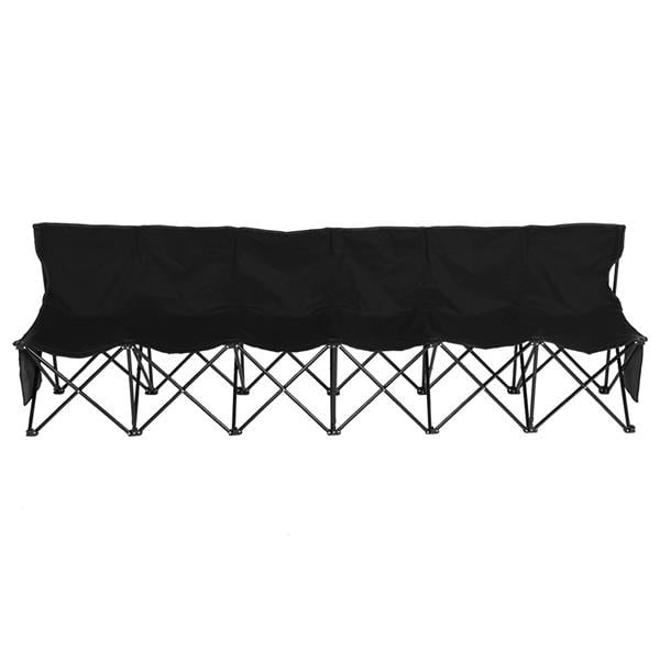 6 Seats Foldable Sideline Bench  Sports Team Camping Folding Bench Chairs Black 