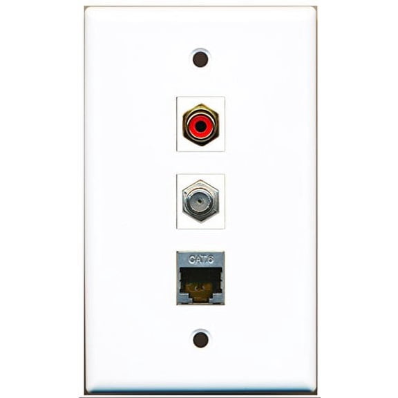 RiteAV - 1 Port RCA Red and 1 Port Coax Cable TV- F-Type and 1 Port Shielded Cat6 Ethernet Wall Plate