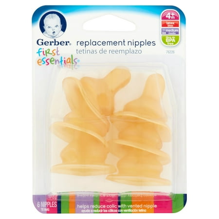Gerber First Essentials Replacement Nipples 4m+, 6 count