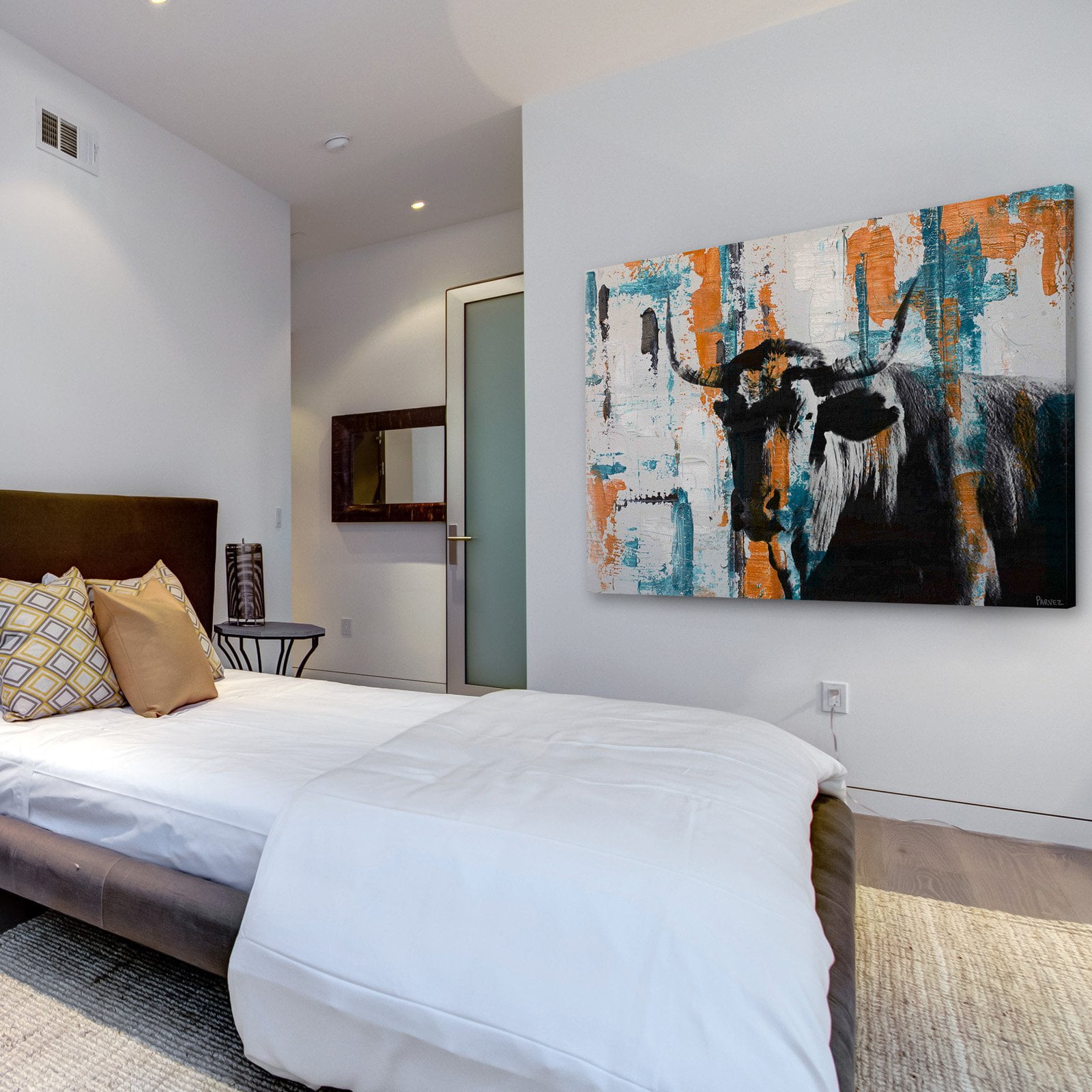 "Orange Teal Steer" Painting Print on Wrapped Canvas