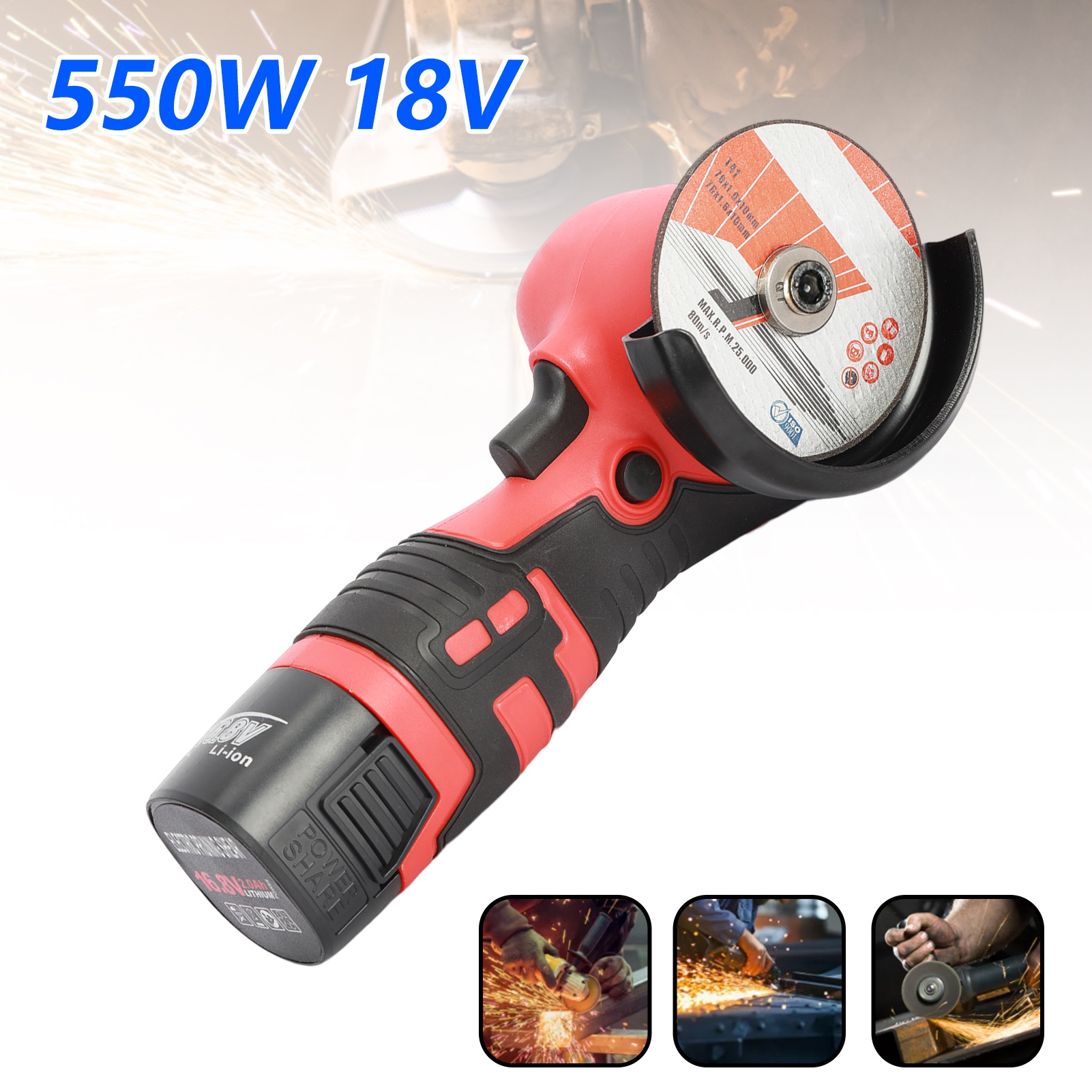 Nuoxin Electric Brushless Cordless Angle Grinder, 18V Angle Grinder Tool Cutting Tool with 2 Batteries, and 2 Types Cutting Discs for Cutting, Polishing, Grinding, and Rust Removal