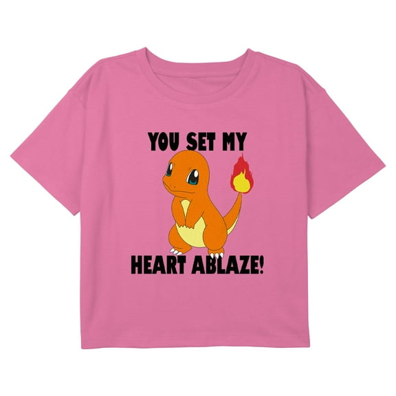Girl's Pokemon Charmander Heart Ablaze Graphic Cropped T-Shirt