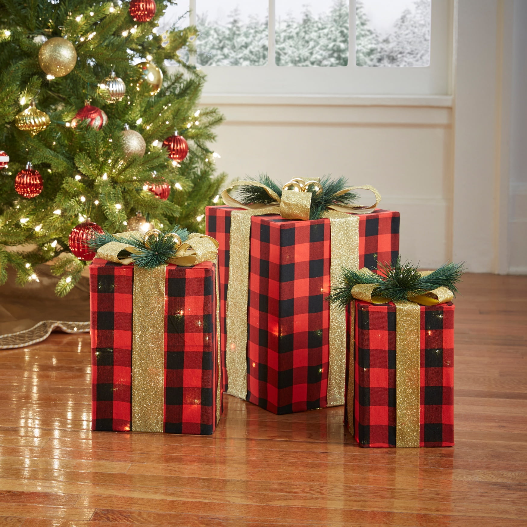 PreLit Gift Boxes, Set Of 3, Christmas Christmas Decoration