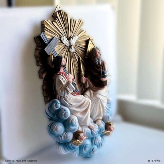 The Holy Trinity Resin Statue - 15" tall Catholic Figurine |Wall Hanging Medallion | Santisima Trinidad, Figura Catolica - Estatua de Resina