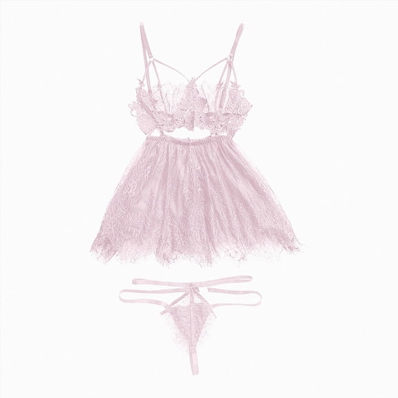HCNTES Women's Lingerie Nightgown Soft Lace & Modal Babydoll Chemise Sleepwear for Women Comfortable Nightie Nightwear (Pink,One Size)