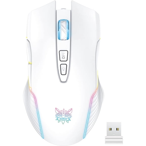 Rechargeable Wireless Gaming Mouse Ergonomic RGB Computer Mouse with 2.4G Receiver Backlight Adjustable DPI Up to 3600 7 Buttons (Not Programmable) for Windows Vista Linux (White)