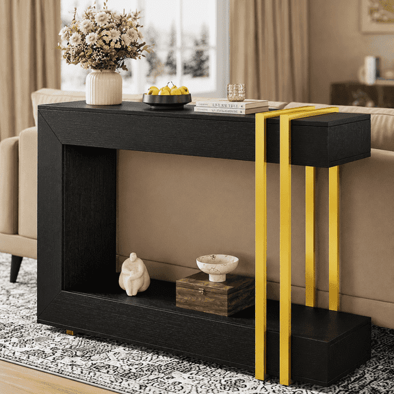 Virans 42.5"Long Console Table, 2-Tier Narrow Sofa Table Behind Couch, Entryway Table for Hallway, Living Room, Black