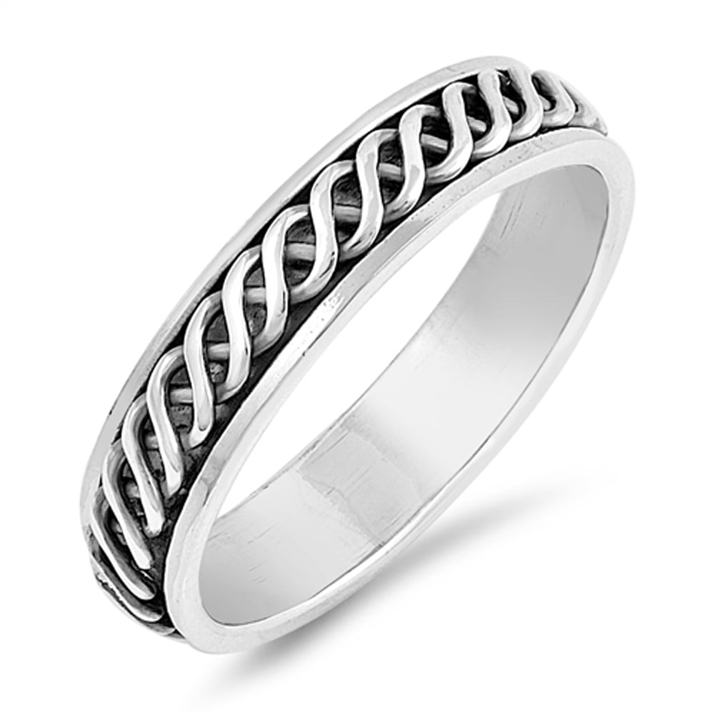 Sterling Silver Wedding Band Oxidized Finish Art Deco Design Spinner Ring Size 7 to 13