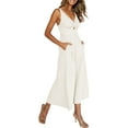 thumbnail image 5 of DYMADE Summer Sling V-Neck Hollow Shirring High Waist Wide-Leg Pocket Women Jumpsuit, 5 of 6