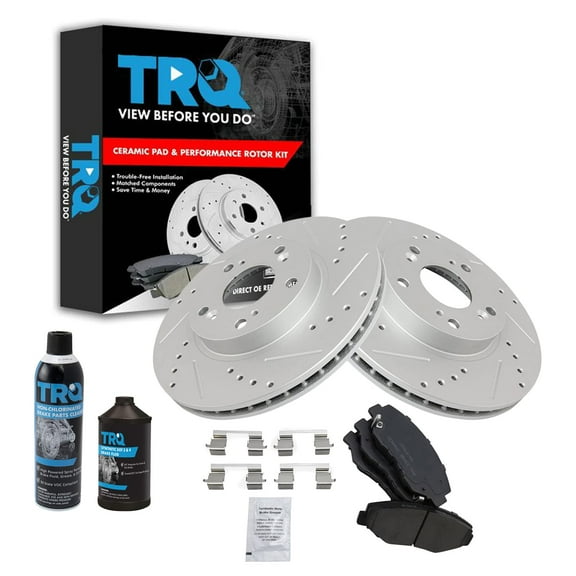 TRQ Performance Brake Rotor Drilled Slotted & Ceramic Pad Front Kit w/Chemicals BKA15815 Fits select: 2002-2004 HONDA CR-V