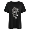 thumbnail image 4 of Hauts d'Été pour Femmes 2023 Mode Féminine Imprimé Col Rond Ample Manches Courtes T-shirt Blouse Pull, 4 of 5