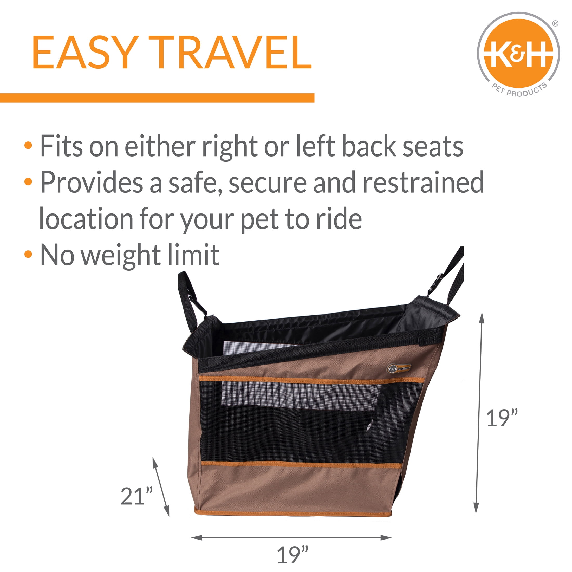 K&H Pet Products Buckle N' Go Dog Car Seat for Pets Tan Large 21 X 19 X 19 Inches