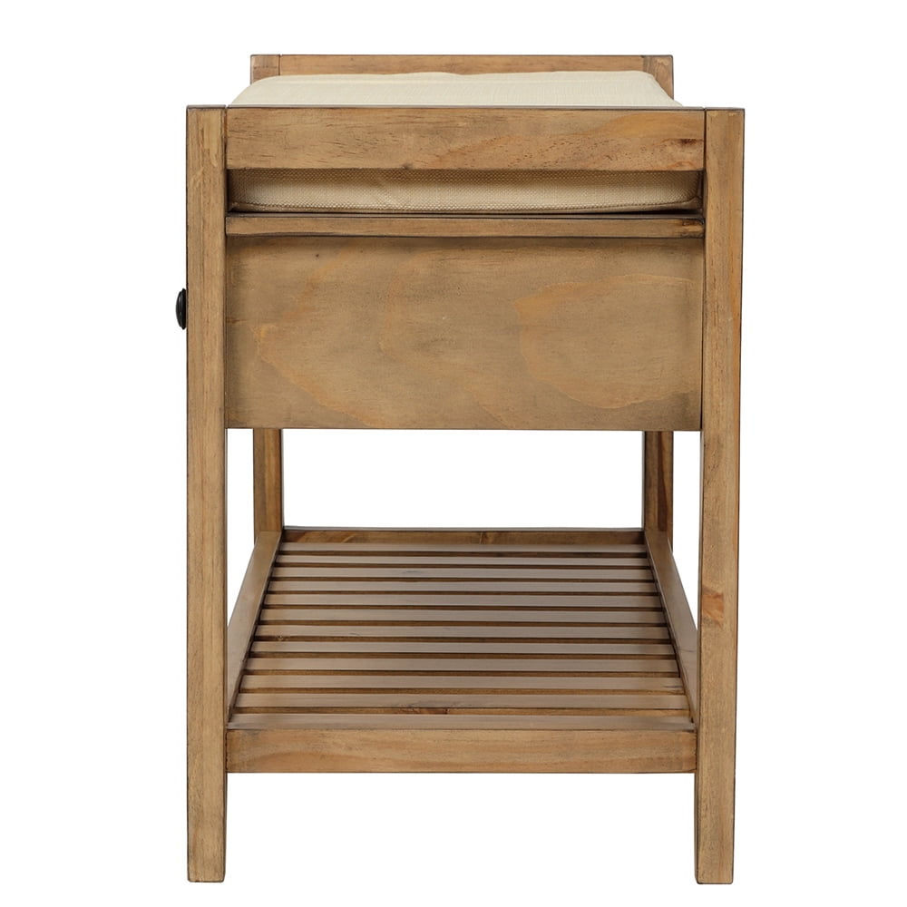 Lowestbest Wooden Storage Bench, Shoe Bench Rustic Solid Wood Entryway Bench Rack, Shoe Rack with Cushioned Seat and Drawers, Old Pine