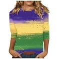 thumbnail image 2 of SOOMLON Mardi Gras Outfit for Women Carnival Outfits Tuesday Party 3/4 Sleeve Tshirts Funny Color Block Print Tops Trendy Scoop Neck Shirts New Orleans Holiday Blouses 2025 Purple XL, 2 of 5