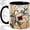 Black, variant on Stained Glass Vine Coffee Mug, Floral Mosaic Mug, Morning Tea Cup for Home, Red Flower Vine with Blue Leaves and Cream Glass Panels, Abstract Window Art, Cottage Garden Plant Lover