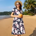 thumbnail image 4 of Naloa Leaves Flower Print Womens Summer A-Line Dress with Pockets,Short Sleeve Dresses,Flowy Beach Swing Dress for Vacation Travel, 4 of 6