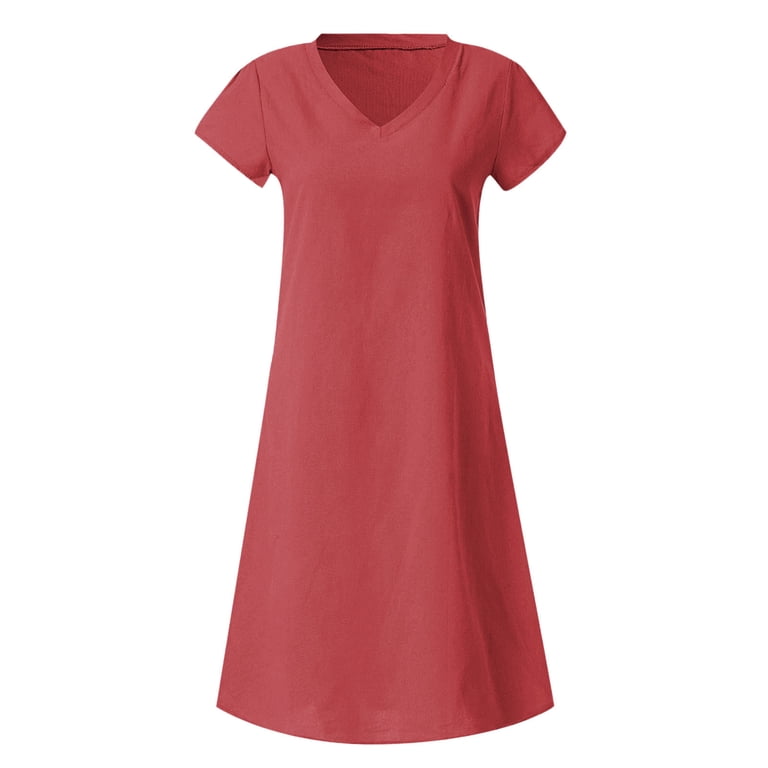 Cavosen Linen Dress for Women Summer Red Short Sleeve Midi Dresses Fashion Loose Flared Dress Plain Cotton Linen Casual Dress V-Neck Dress Lounge Dresses Workout Clothes 2XL - Walmart.com Cavosen Linen Dress for Women Summer Red Short Sleeve Midi Dresses Fashion Loose Flared Dress Plain Cotton Linen Casual Dress V-Neck Dress Lounge Dresses Workout Clothes 2XL - Walmart.com