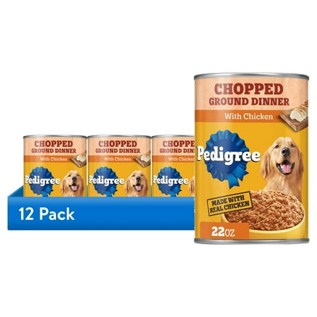 (1 pack) Pedigree Chopped Ground Dinner With Chicken Adult Soft Wet Dog Food, (12) 22 oz Cans