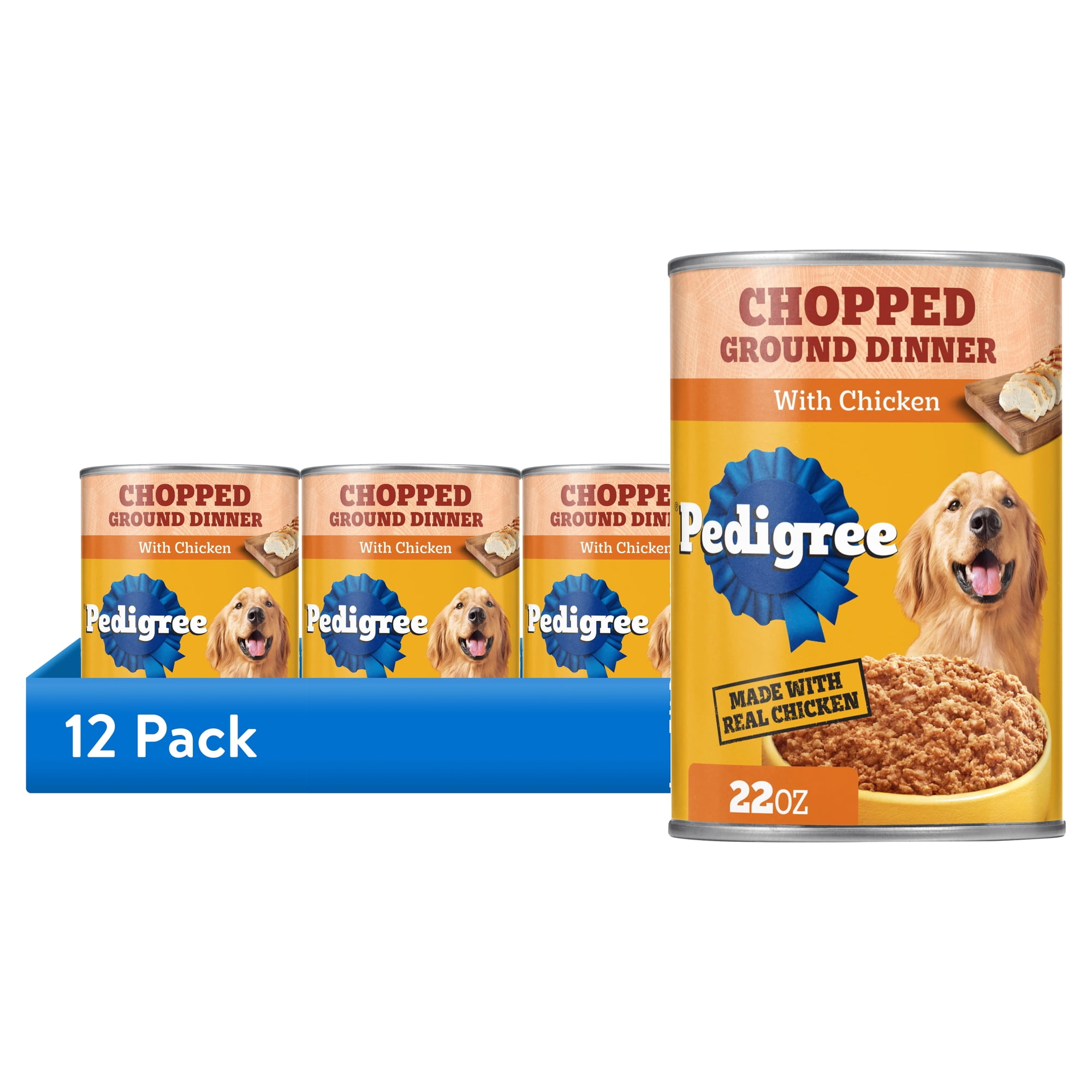 (12 pack) Pedigree Chopped Ground Dinner Wet Dog Food With Chicken, Canned Dog Food, 22 oz. Can