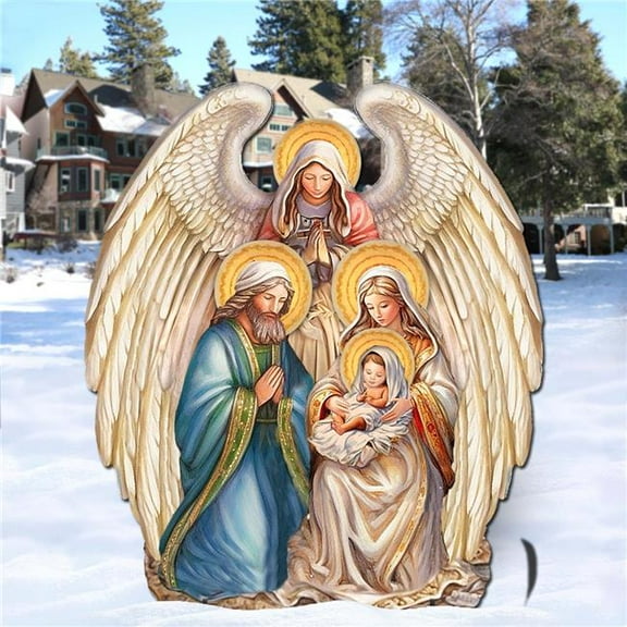 Designocracy 8611056F 32 x 27 in. Nativity with Angel Outdoor Holiday Decor