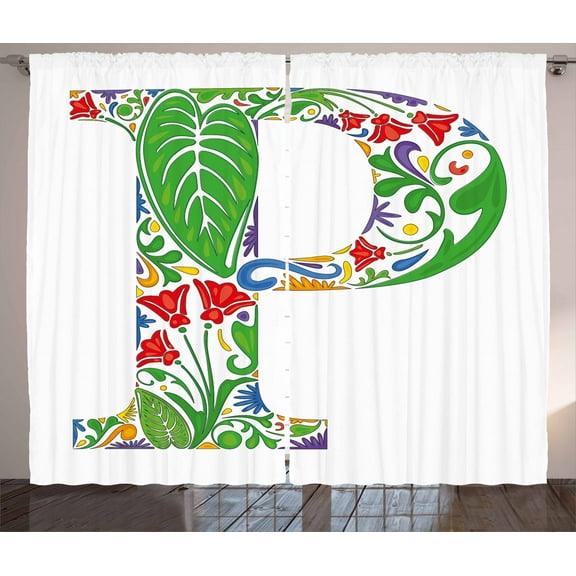 Ambesonne Letter P Curtains 2 Panel Set, Abstract Color Palette, 108" x 63", Multicolor