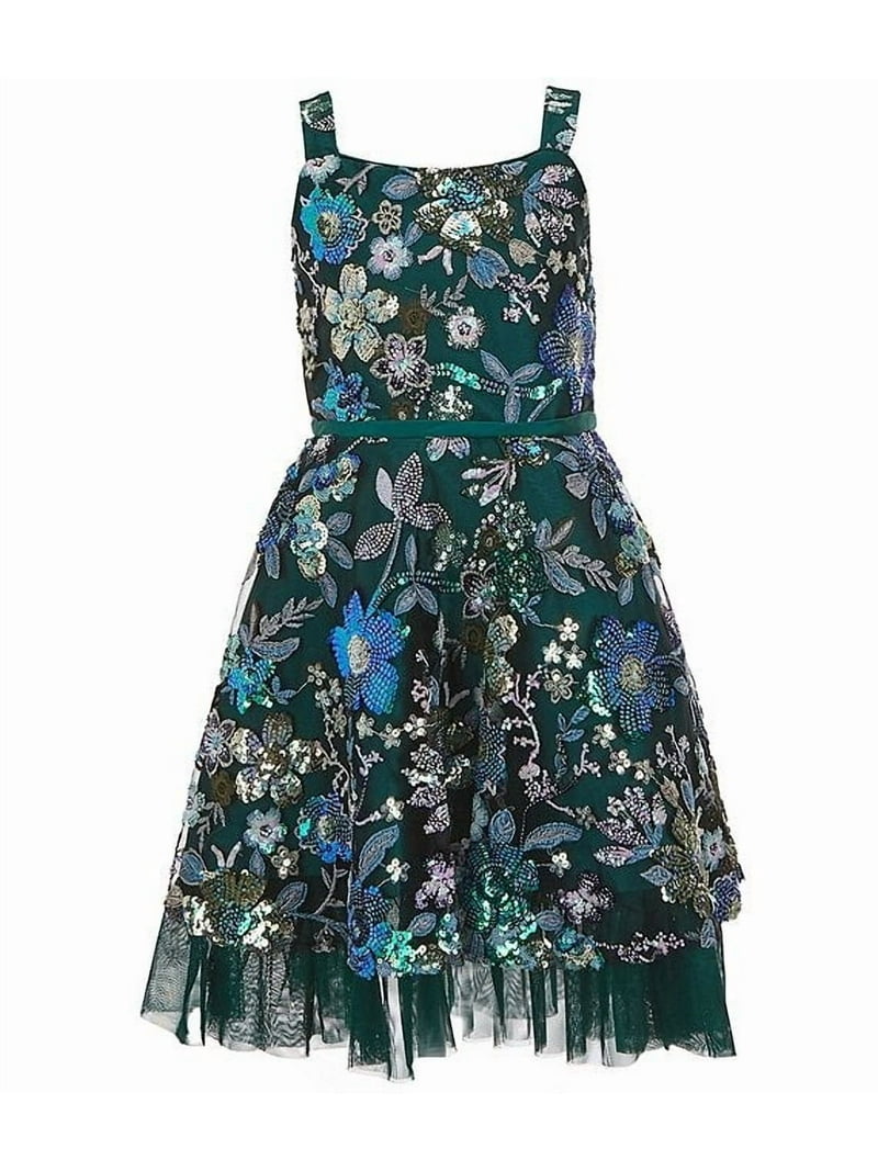 Rare Editions HUNTER Big Girls Sequin-Embellished Floral Mesh Fit