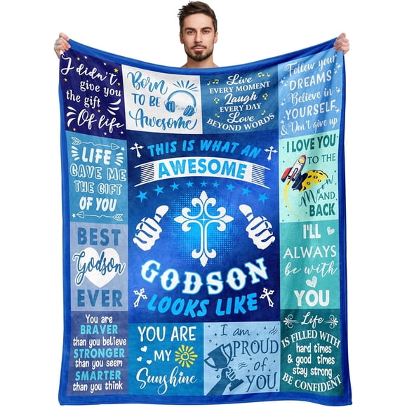Godson Gifts from Godmother Godfather, Godson Birthday Gifts Blanket 60"x50", Graduation Wedding Gifts Ideas for Godson, Baptism Gifts for Boys, to My Godson Gifts, Best Godson Ever Gifts