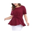 thumbnail image 6 of MODA NOVA Juniors' Plus Size Short Sleeves Knot Front Peplum Top Red 5X, 6 of 7