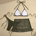 thumbnail image 4 of IYYVV Women's 3 Piece Bikini Sets Halter Top Side Tie Bottom Mesh Cover Up Skirt Swimsuit Summer Beach Bathing Suit Dark Green S, 4 of 4