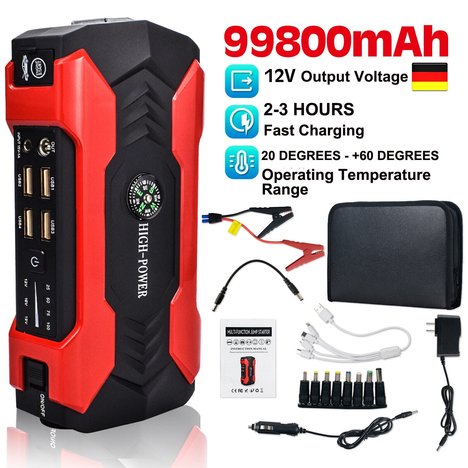 Belita Amy 99800mAh Car Jump Starter Portable Power Bank Battery Charger 7.01" x 1.49" x 3.15"