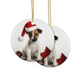 thumbnail image 2 of DistinctInk Hanging Ceramic Christmas Tree Ornament with Gold String - Great Gift/Present - 2 3/4 inch Diameter - Smooth Fox Terrier Puppy Design, 2 of 4
