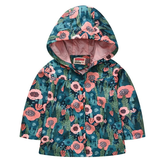 ATOGUTA Boys Girls Coats Cute Print Zip Up Hooded Jacket Boys Girls Long Sleeve Windproof Coat Green, Size 1T-5T