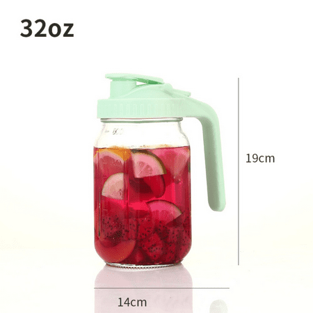 

Leak-proof for Cold Brew with Handle and Lid Glass Tea Cup 32oz Transparent Creamer Container Large Capacity Car Mounted Glasses Tumbler Glass Water Pitcher Glass Cup Wide Mouth Mason Jar GREEN