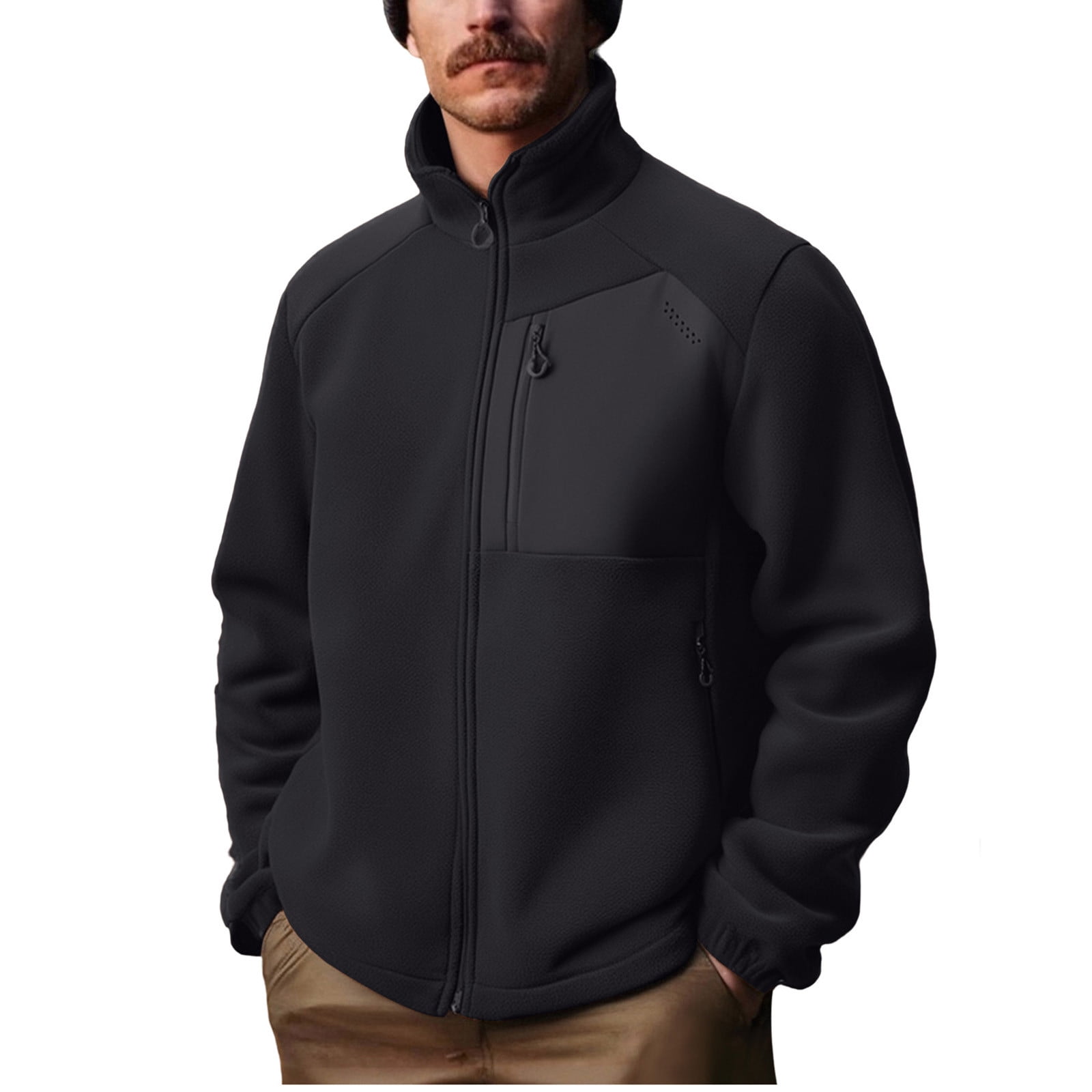 YLSDY Men s Fleece Full Zip Up Sweatshirt Windproof Soft Shell Camo Hunting Jacket Heavy Mock Neck Jackets with Zip Pocket Black M