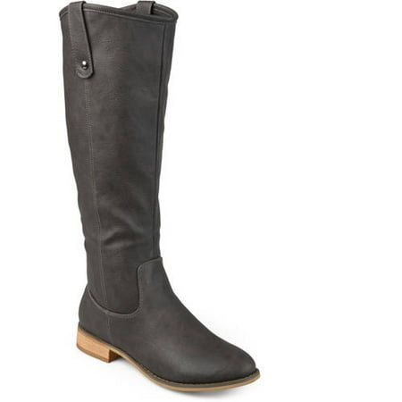 Burgundy Leather Calf Boots - Womens Extra Wide Calf Faux Leather Mid-calf Round Toe Boots