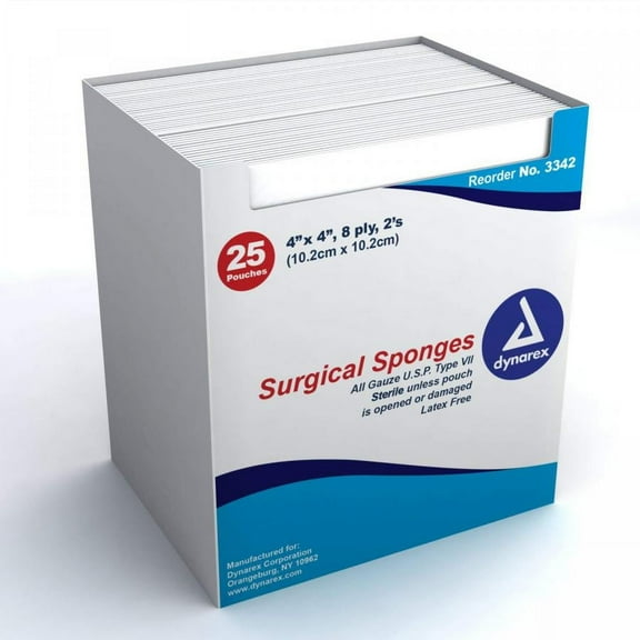 Dynarex Surgical Sponges, 8-Ply, 4 x 4 Inch, 25 Count