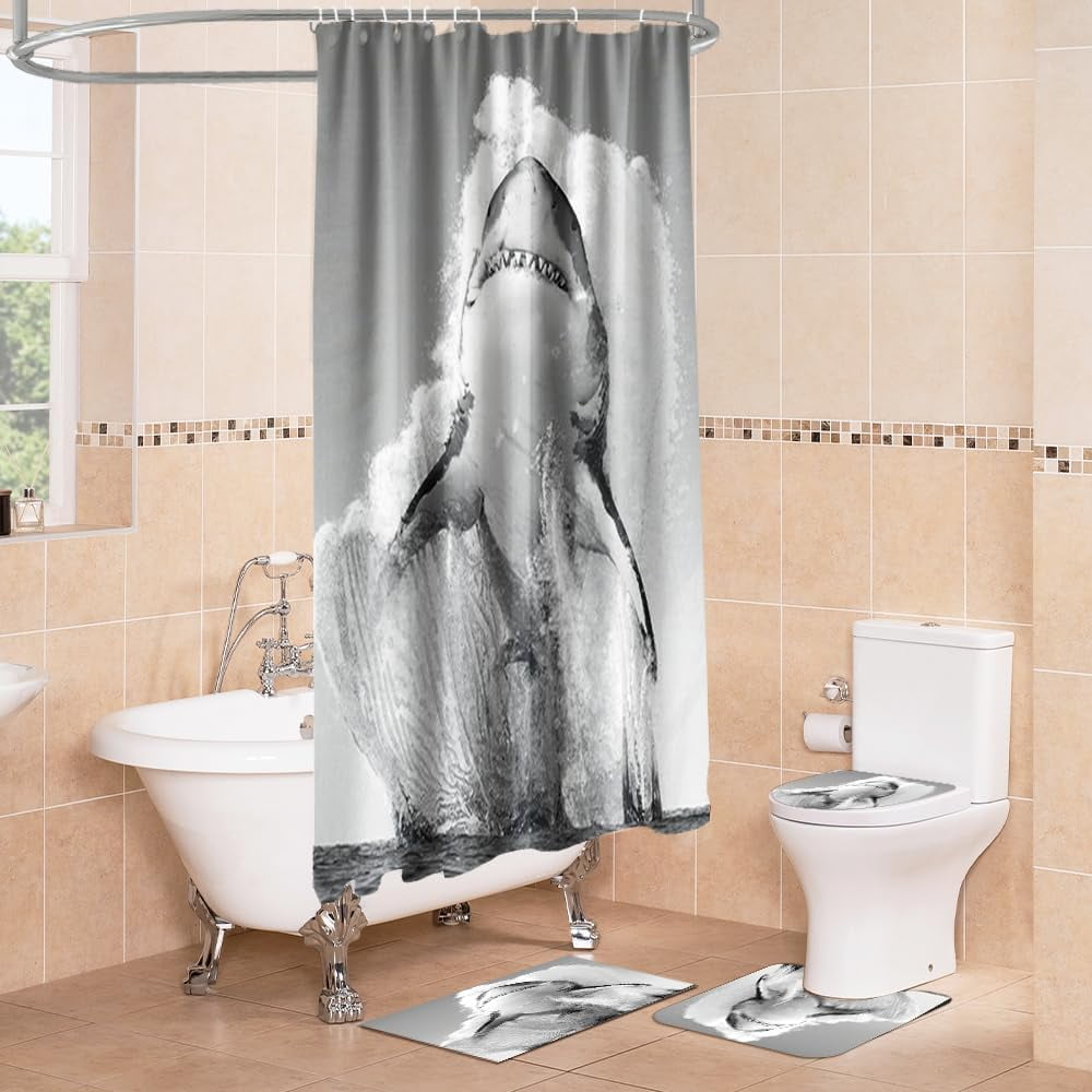 4PCS Vintage Bigfoot Sasquatch Shower Curtain Sets,Funny Animal Bathroom Sets with Non-Slip Rugs,Toilet Lid Cover,Bath Mat,Shower Curtain with 12 Hooks Farmhouse Bathroom Sets Decor
