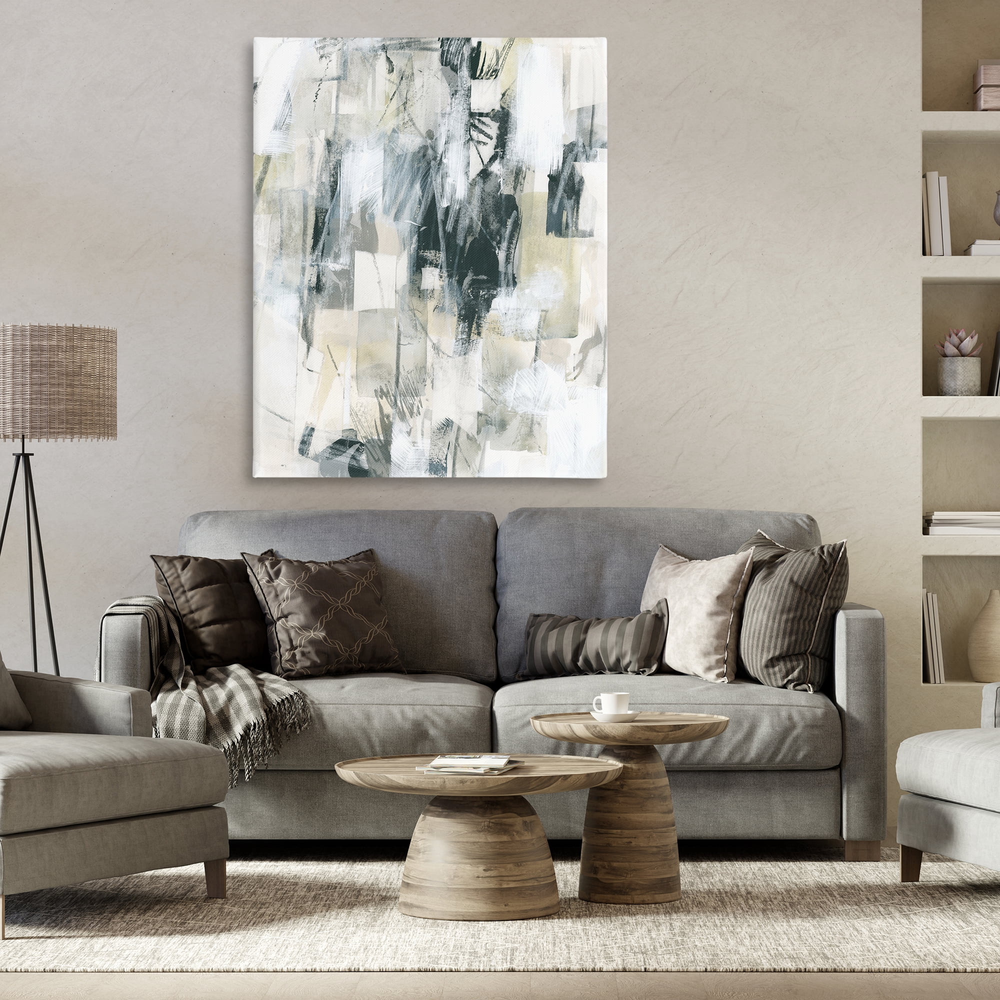 Stupell Industries Grey Layered Restless Shapes Abstract Painting Gallery Wrapped Canvas Art Print Wall Art, 36 x 48